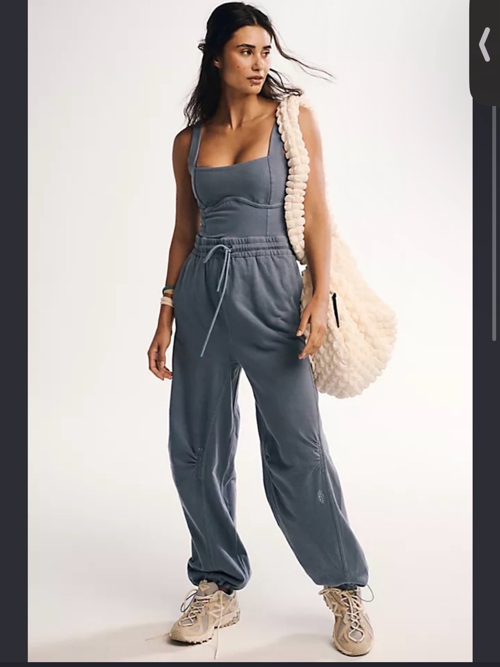 Free People Slate Blue Drawstring Jogger Jumpsuit